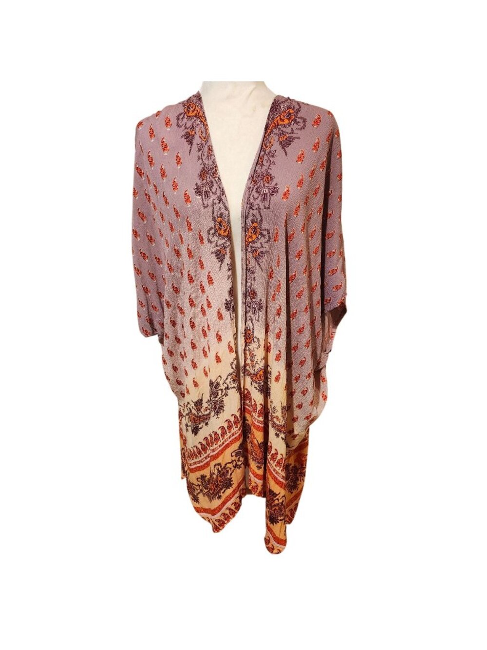 Angie Women's Small Oversized Kimono Duster Paisley Boho Open Front Festival